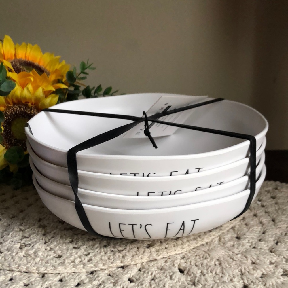 Rae Dunn White Melamine Dinner Bowls - LET’S EAT
